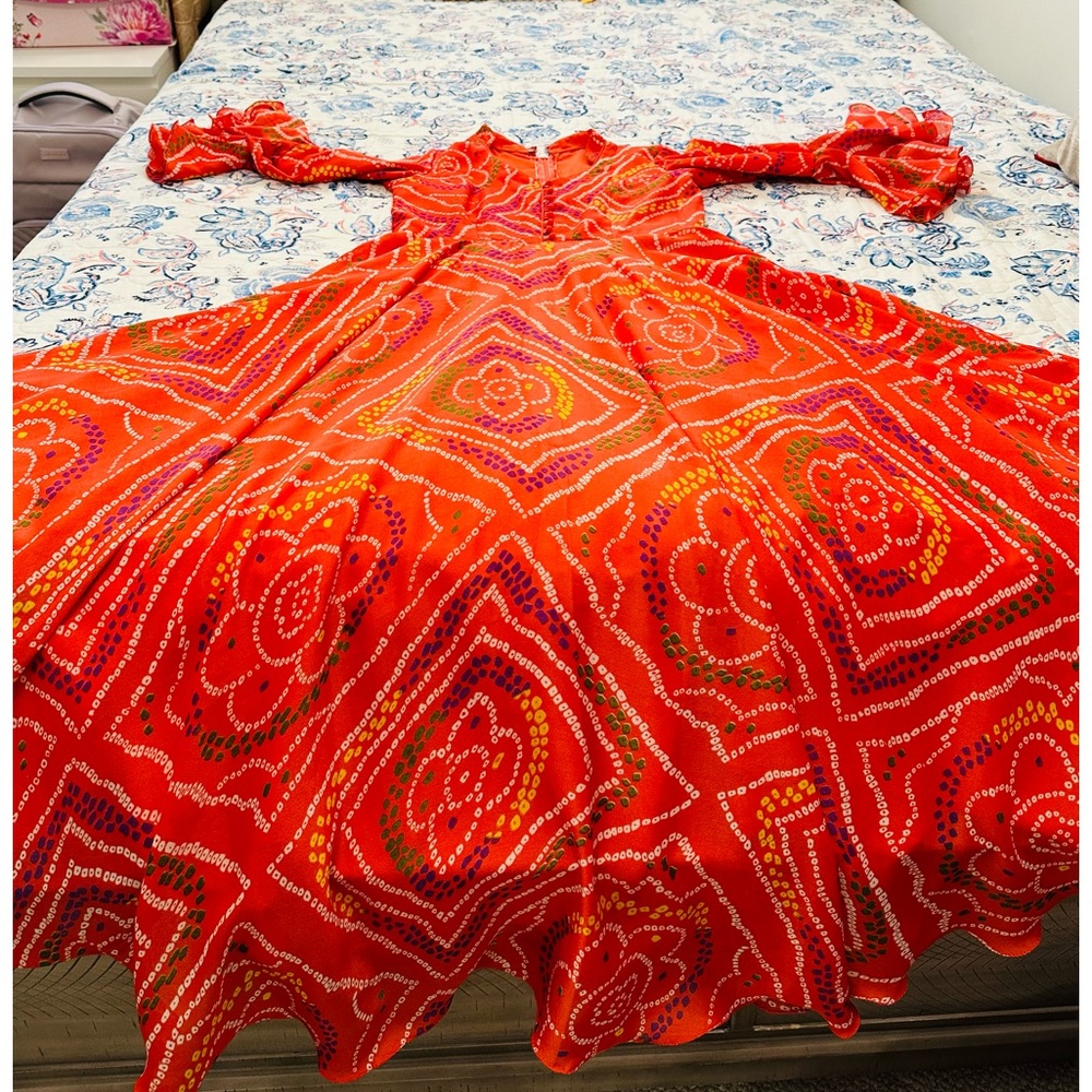 Indian party gown one piece dress small eid outfit chunri print